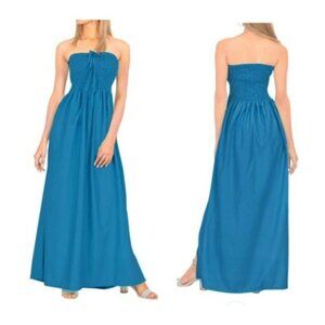 💰3/$25 Women's Halter Neck Maxi Dress Simple Slim Empire Waist Long Blue OS